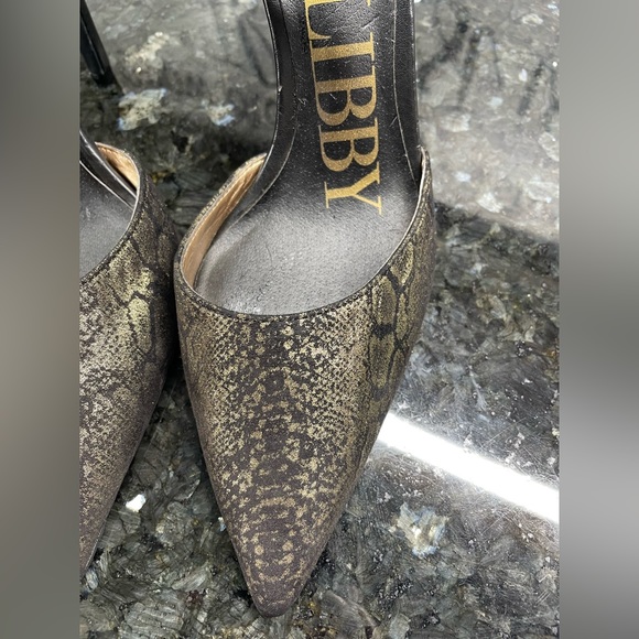 Sam & Libby SZ 6 Snakeskin Look High Heals with Gold Metallic Black Gorgeous - Picture 4 of 7